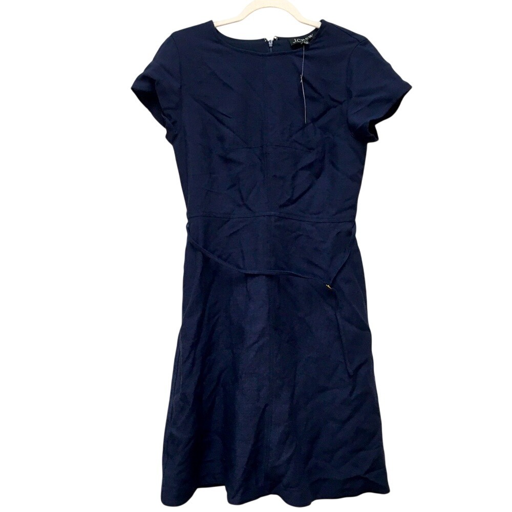 J.Crew Belted Crepe Fit & Flare Dress Women's 4 Navy Blue Classic Professional